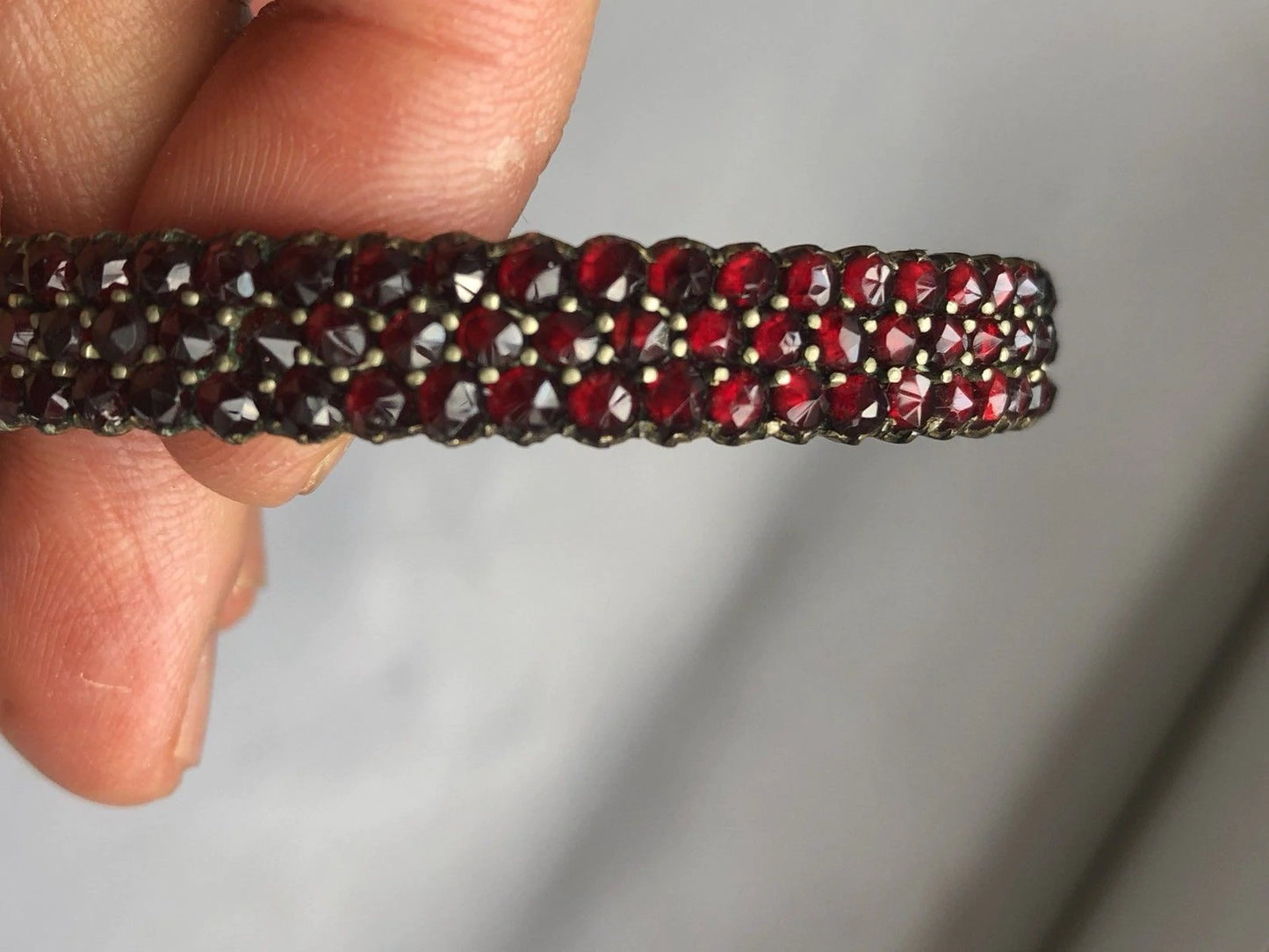 Victorian Rose Cut 3 Rows garnet Paving Garnet Gold Bangle