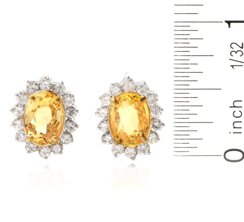 Estate Diamond 8.60ct Yellow Sapphire 14K Gold Stud Earrings