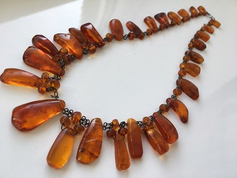 Natural Antique Baltic Vintage Amber Old Butterscotch Yolk Beads Necklace