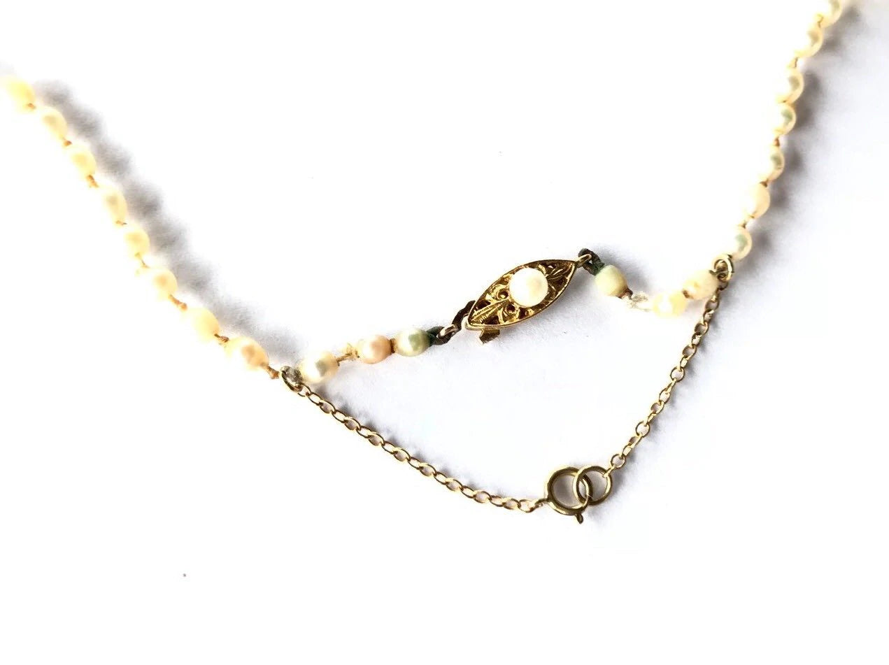 Vintage Hand Knotted Real Pearl Necklace 9ct Gold Clasp