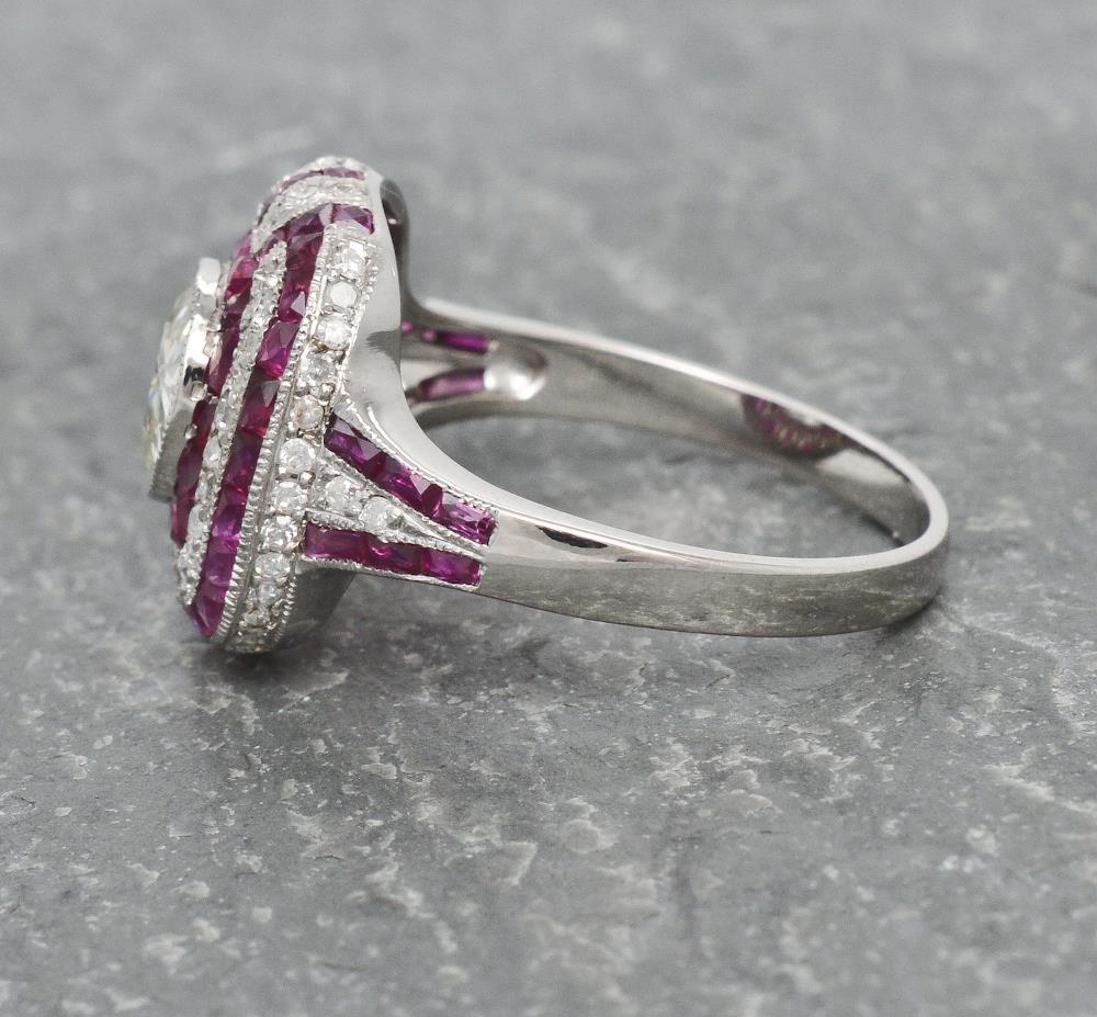 18k White Gold 2.57 ctw Genuine European Cut Diamond & Ruby Ring 4.1 g