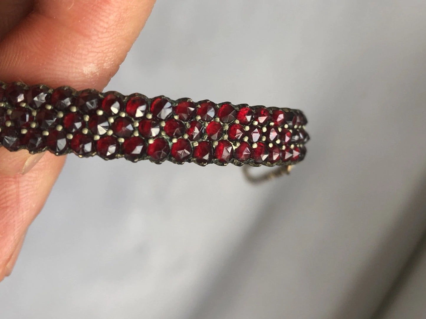 Victorian Rose Cut 3 Rows garnet Paving Garnet Gold Bangle