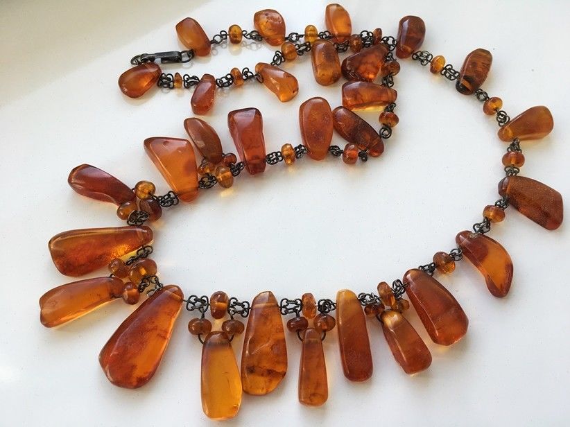 Natural Antique Baltic Vintage Amber Old Butterscotch Yolk Beads Necklace