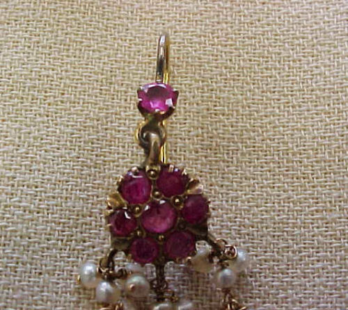 Antique Victorian / Edwardian Gold, Ruby & Pearl Earrings