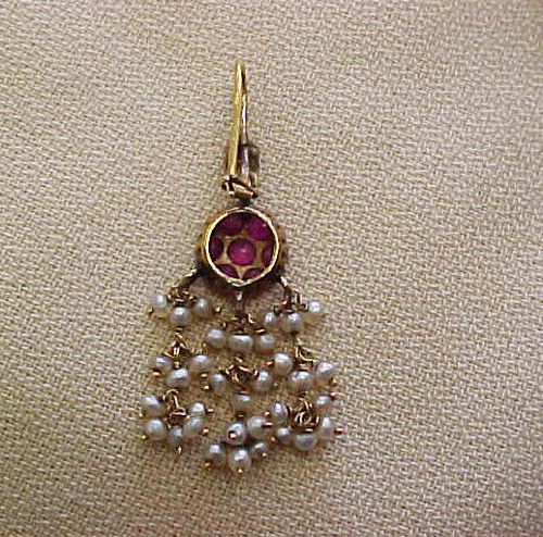 Antique Victorian / Edwardian Gold, Ruby & Pearl Earrings